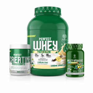 pack whey créatine multivitamines Tunisie, Perfect Whey 2kg créatine 200g multivitamines, complément musculation Tunisie, prise de masse pack performance.