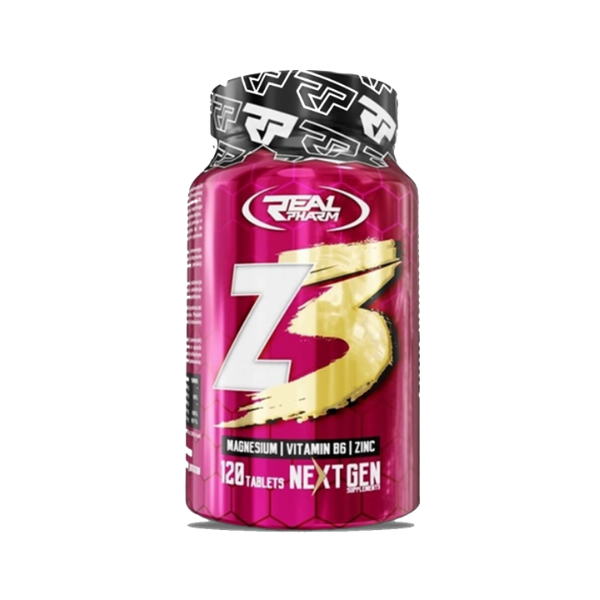 Real Pharm ZMA Tunisie, Z-3 magnésium zinc B6, récupération musculaire ZMA, équilibre hormonal testostérone, minéraux performance sport Tunisie.
