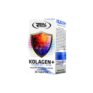 Real Pharm Kolagen+ Tunisie, collagène 60 capsules, collagène + vitamine C D, articulations peau os, peptides de collagène hydrolysé.