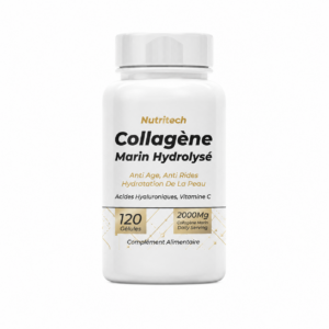 collagène marin hydrolysé Tunisie, collagène peau articulations Tunisie, collagène hydrolysé Nutritech, acide hyaluronique beauté cutanée, collagène peptides marine absorption.