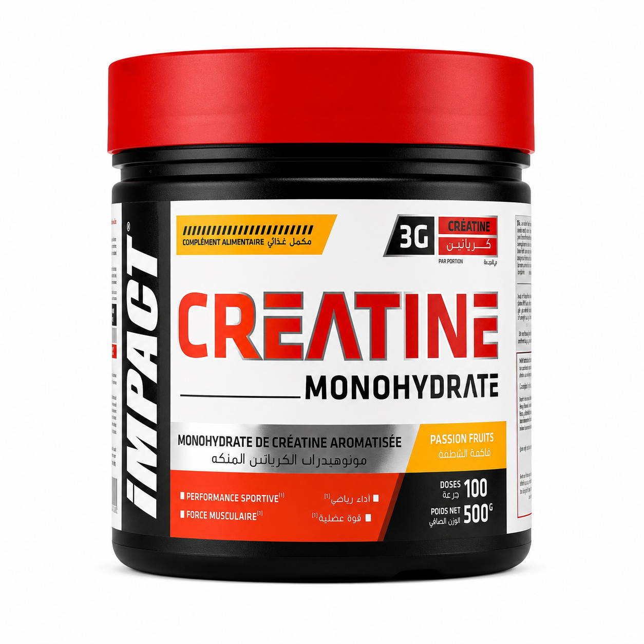 Impact créatine aromatisée Tunisie, créatine monohydrate 500 g, supplément créatine pour performance, créatine force puissance Tunisie, créatine au goût fruité. compléments alimentaires tunis tunisie