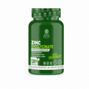 zinc bisglycinate Tunisie, zinc complément sport Tunisie, zinc immunité récupération musculaire, zinc haute biodisponibilité, Perfect Nutrition zinc 120 capsules.
