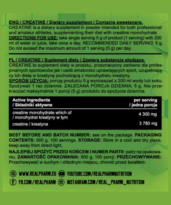 Creatine Monohydrate - 500G - Real Pharm - NUTRIXPRO