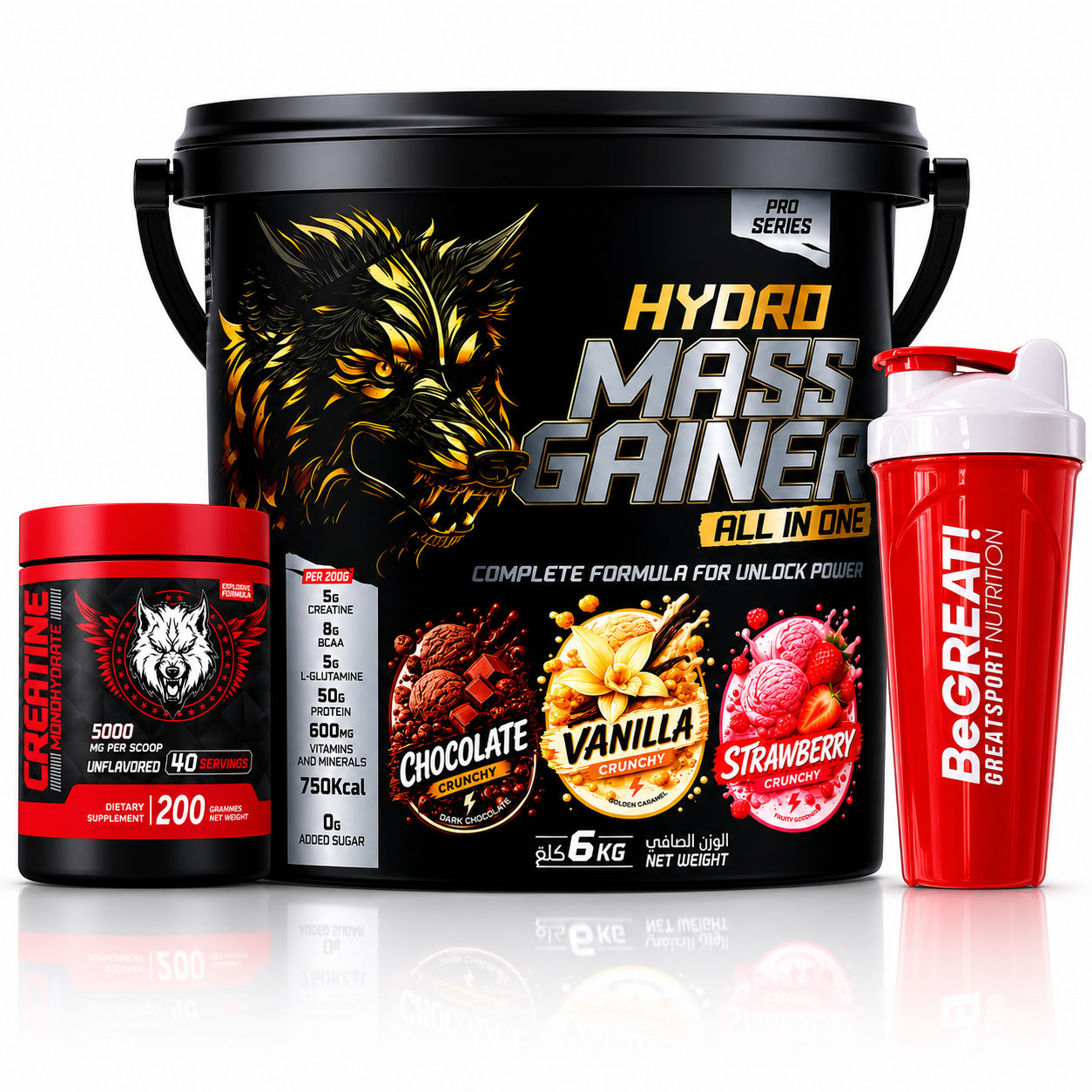 Hydro Mass Gainer 6Kg + Creatine 200G - A.W. + Shaker P.N. – Image 4