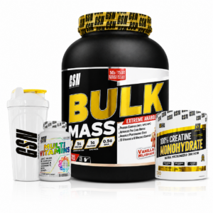 Découvrez le Pack Bulk Mass GSN 2.5Kg avec Créatine GSN 200G, Multivitamines GSN et Shaker offert. Une solution complète de nutrition sportive disponible chez NutrixPro Tunisie.