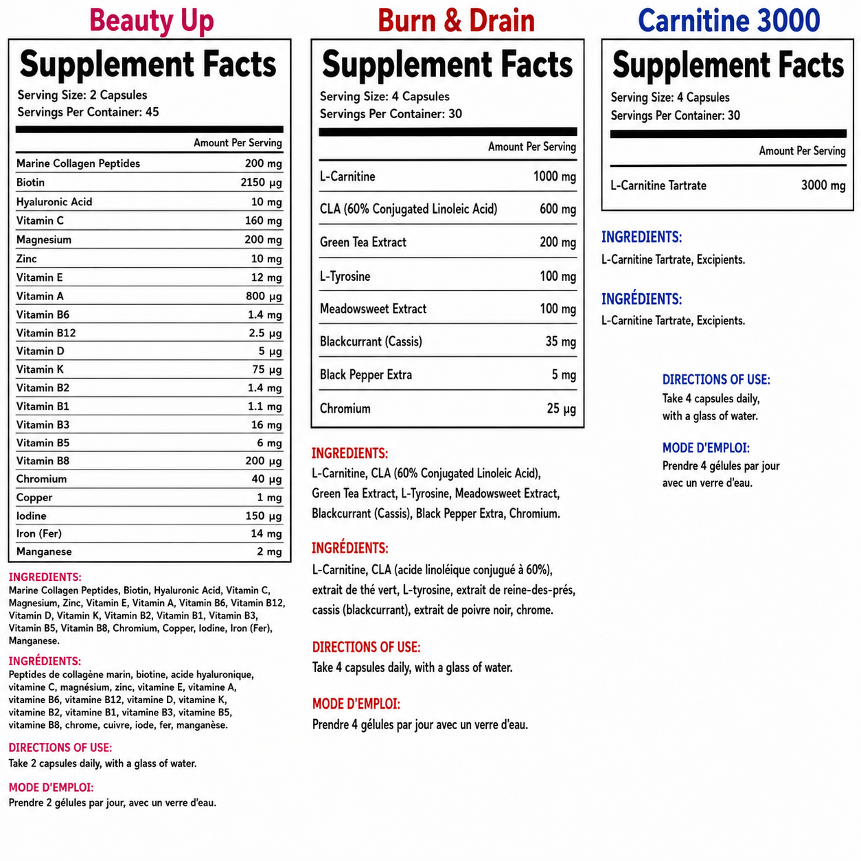 Beauty Up 90 Caps + Burn & Drain 120 Caps + Carnitine 3000 120 Caps GSN – Image 2