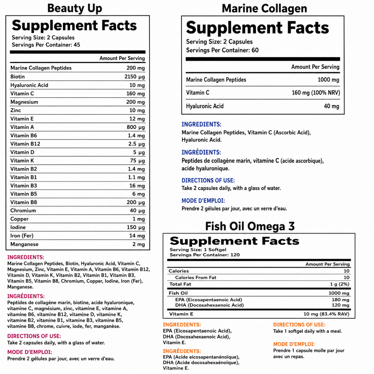 Beauty Up 90 Caps + Marine Collagen 120 Caps + Fish Oil Omega 3 120 Softgels GSN – Image 2