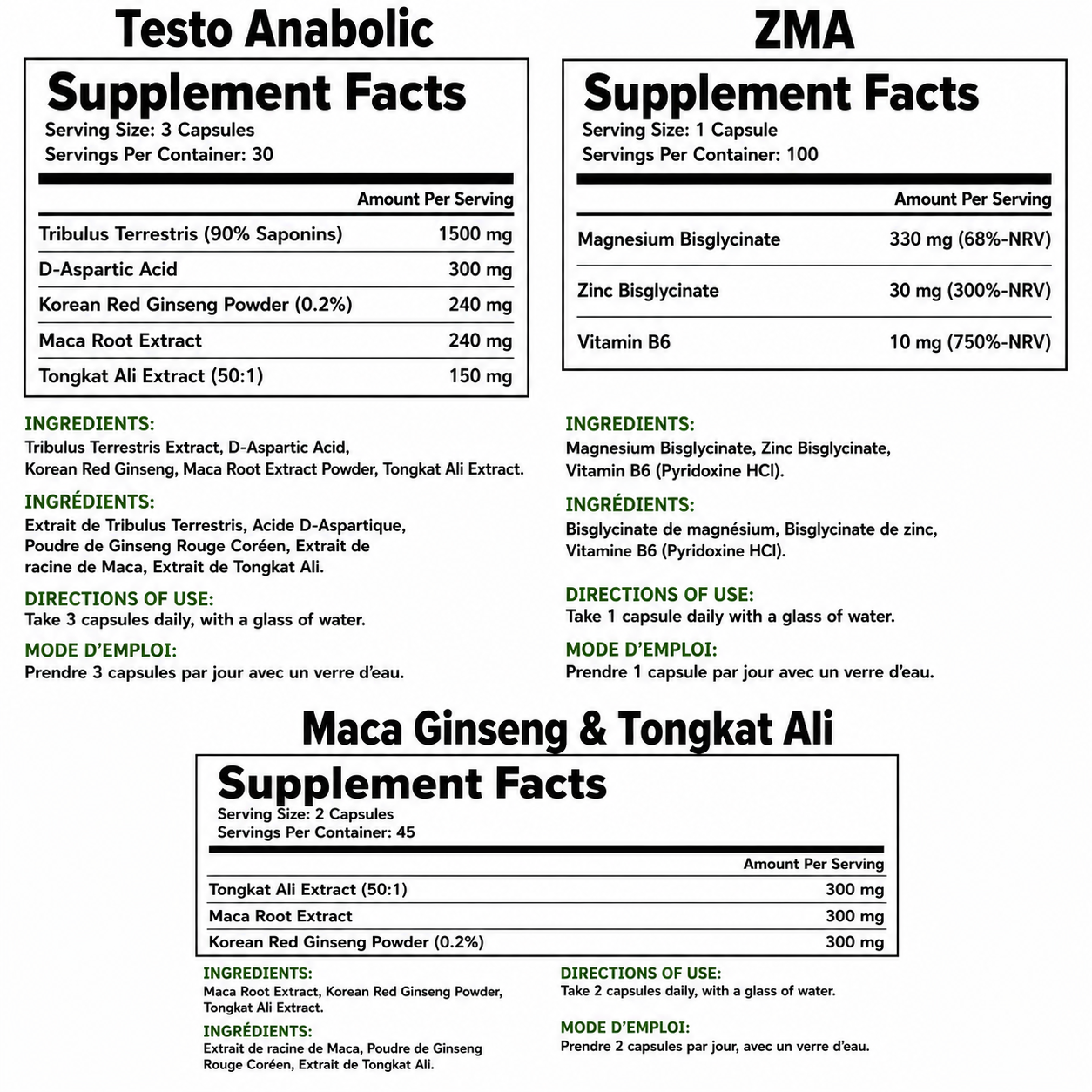 Testo Anabolic For Men 90 Caps + ZMA Pro 100 Caps + Maca, Ginseng & Tongkat Ali 120 Caps GSN – Image 2