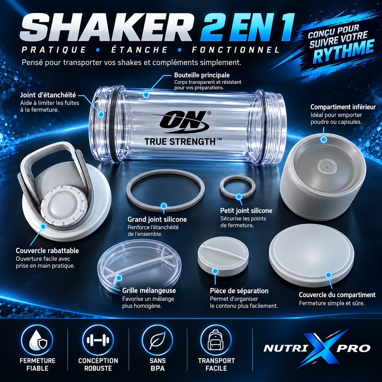 Shaker True Strength 720Ml - Optimum Nutrition – Image 3